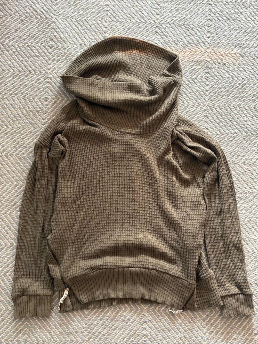 Anthropologie Olive Green Waffle Knit Cowl Neck Sweater